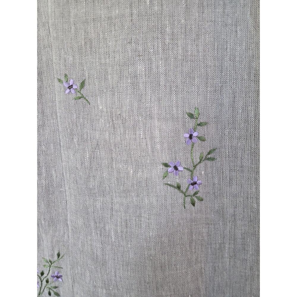 Talbots Classic 100% Linen Khaki Embroidered Floral Modest Mini Dress, Size 12P - Picture 13 of 15